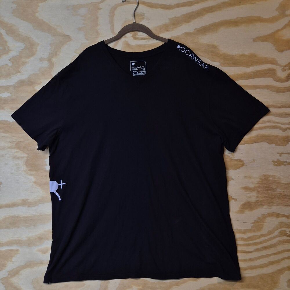 Rocawear R+ 3XL Black V-Neck T-Shirt 100% Cotton Streetwear Hip Hop